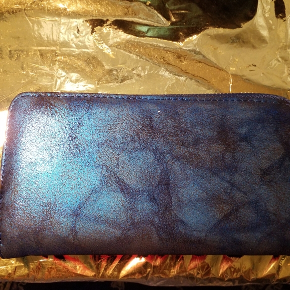 Metallic blue 2 pc Handbag - Picture 6 of 8